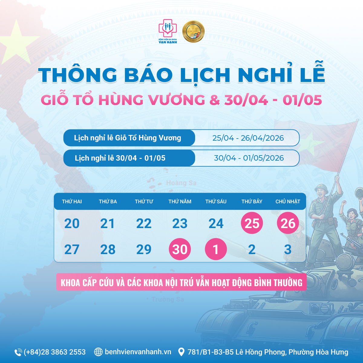Lịch nghỉ Lễ Giỗ Tổ Hùng Vương, 30/4 và 1/5